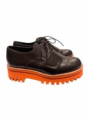 Paloma Barcelo Dulce Black Derby Oxford Lace Up Platform Shoes Size 37